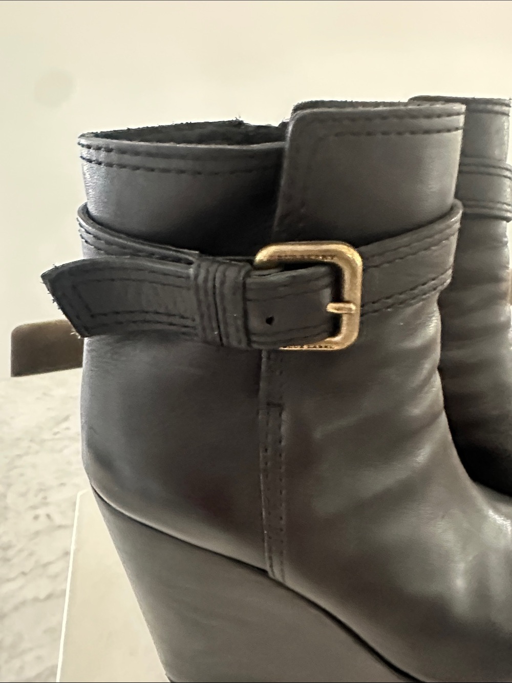 Burberry Black Wedge Peep-Toe Ankle Boots - Women's 6 - Picture 2 of 5